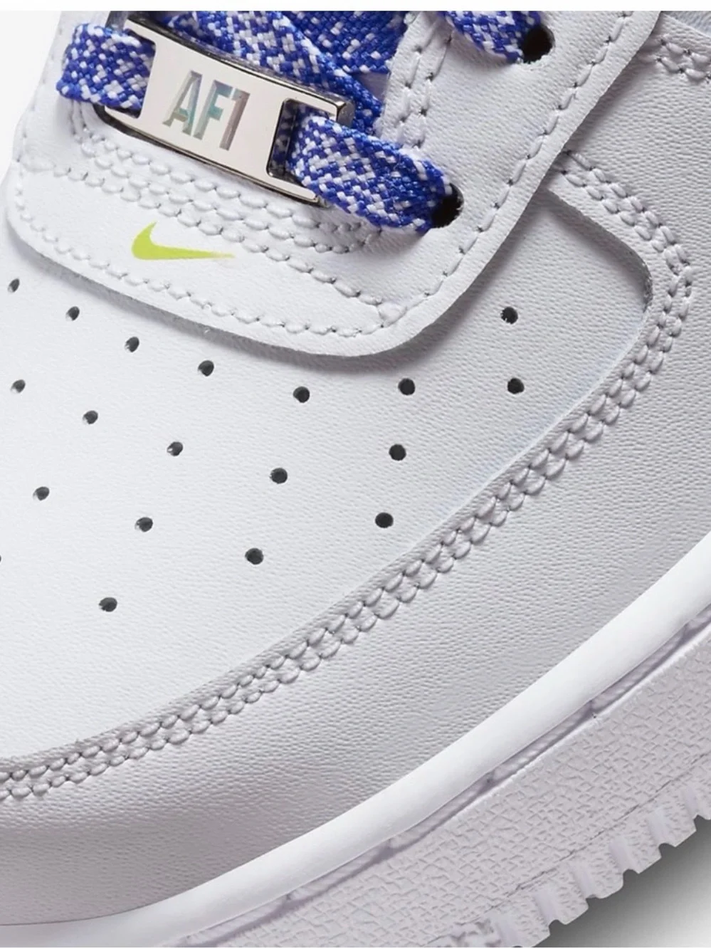 Nike Air Force 1 LV8 GS White with Iridescent Swoosh & Neon Green Lining